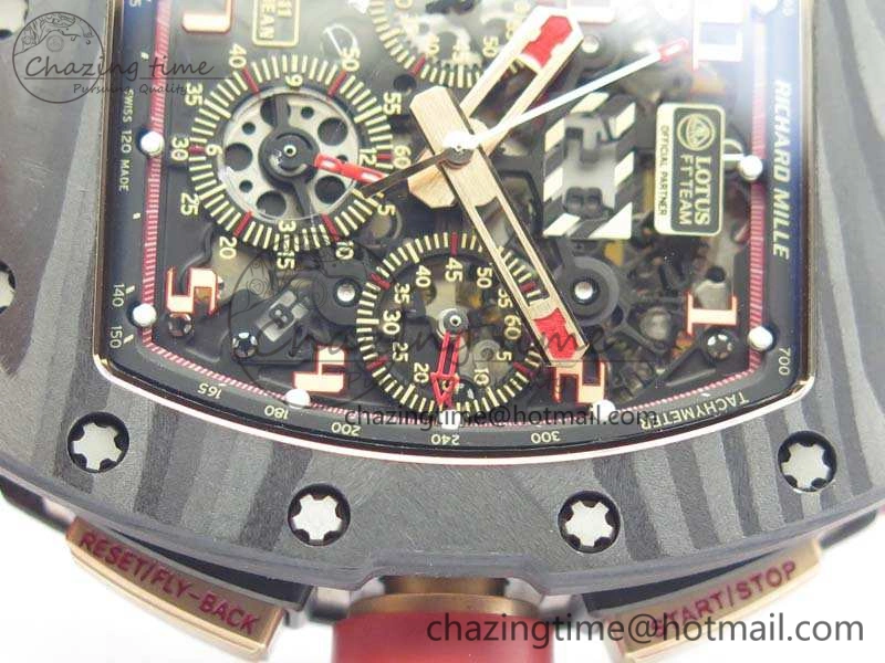 RM011 RG Case Chrono KVF 1:1 Best Edition Carbon Bezel Skeleton Dial On Rubber Strap A Attractive 9530