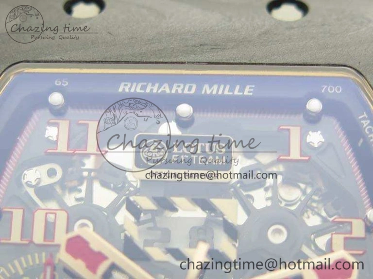RM011 RG Case Chrono KVF 1:1 Best Edition Carbon Bezel Skeleton Dial On Rubber Strap A Attractive 9530