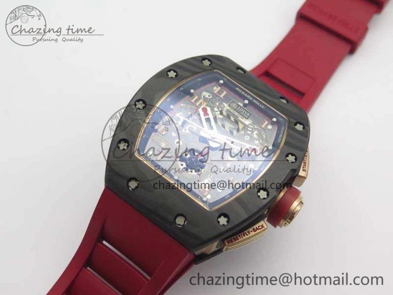 RM011 RG Case Chrono KVF 1:1 Best Edition Carbon Bezel Skeleton Dial On Rubber Strap A Attractive 9530