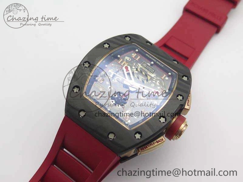 RM011 RG Case Chrono KVF 1:1 Best Edition Carbon Bezel Skeleton Dial On Rubber Strap A Attractive 9530