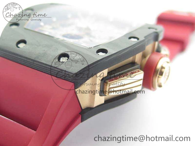 RM011 RG Case Chrono KVF 1:1 Best Edition Carbon Bezel Skeleton Dial On Rubber Strap A Attractive 9530