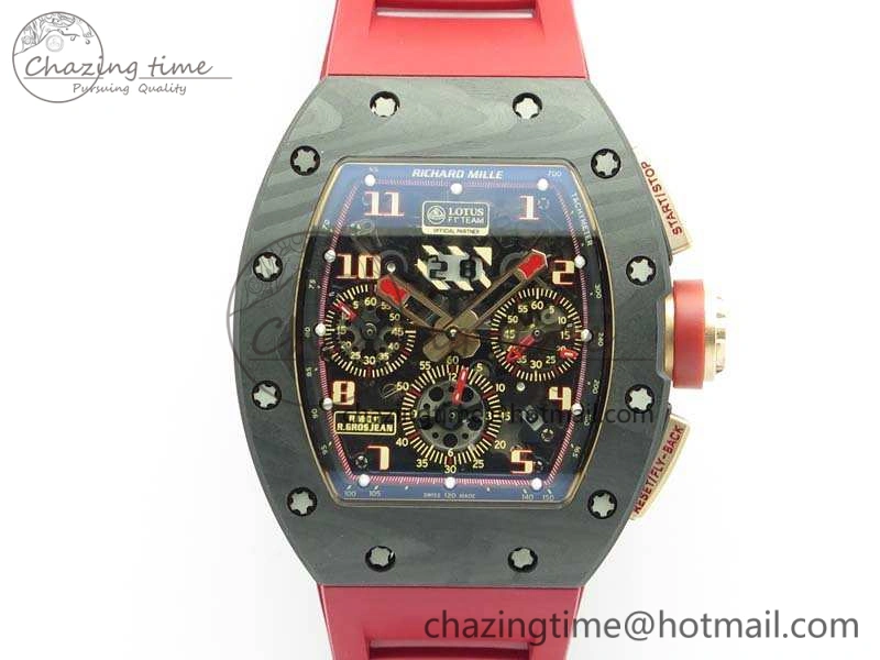 RM011 RG Case Chrono KVF 1:1 Best Edition Carbon Bezel Skeleton Dial On Rubber Strap A Attractive 9530