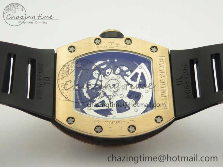 ModernLook RM011 RG Chronograph Diamonds Bezel KVF 1:1 Best Edition Crystal Skeleton Dial on Black Rubber Strap A 9464
