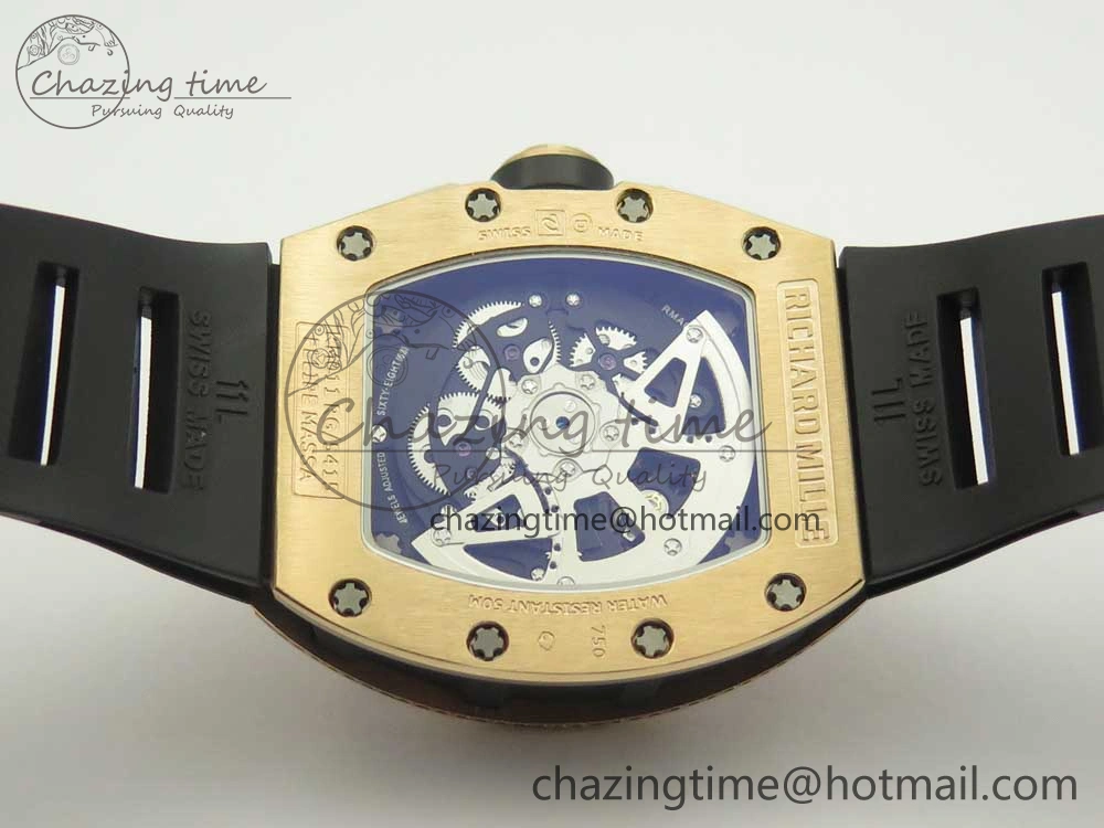 ModernLook RM011 RG Chronograph Diamonds Bezel KVF 1:1 Best Edition Crystal Skeleton Dial on Black Rubber Strap A 9464
