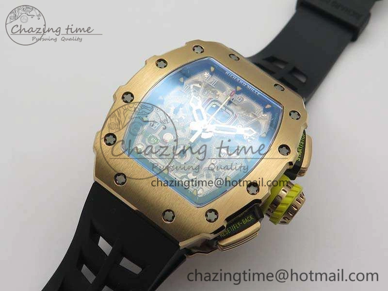 RM011 RG Chronograph RG Case KVF 1:1 Best Edition Crystal Skeleton Dial On Black Rubber Strap A Premium 9510