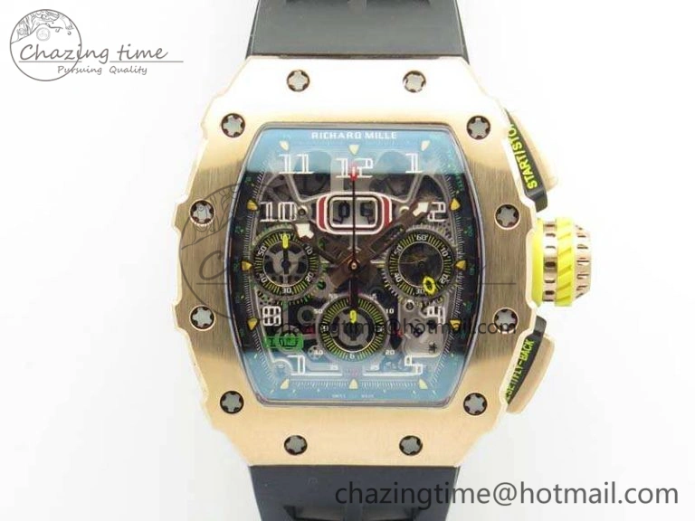 RM011 RG Chronograph RG Case KVF 1:1 Best Edition Crystal Skeleton Dial On Black Rubber Strap A Premium 9510