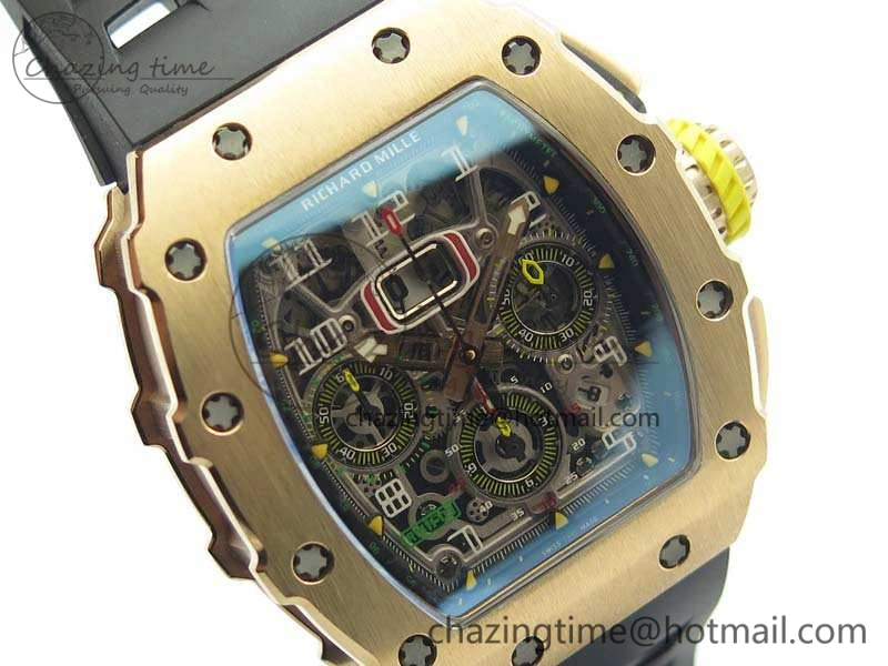 RM011 RG Chronograph RG Case KVF 1:1 Best Edition Crystal Skeleton Dial On Black Rubber Strap A Premium 9510