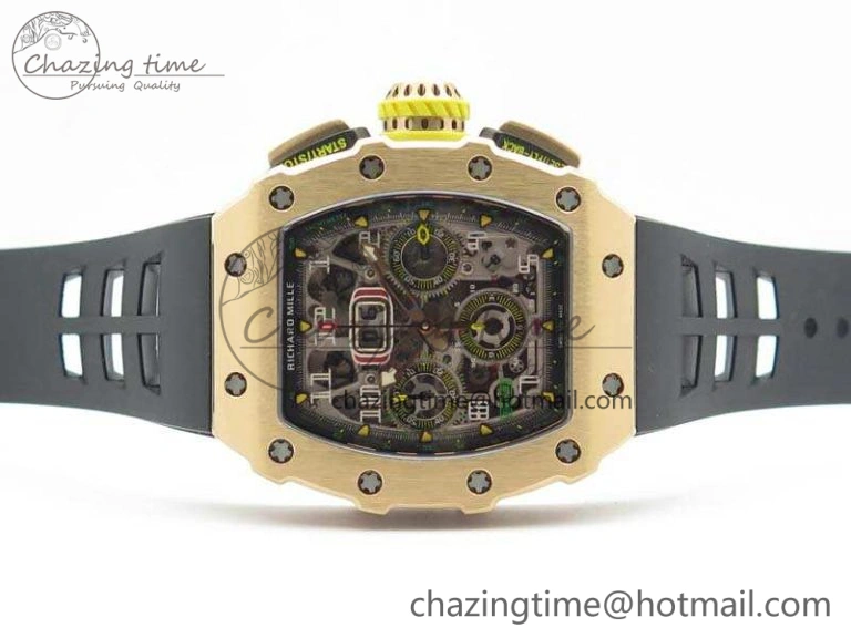 RM011 RG Chronograph RG Case KVF 1:1 Best Edition Crystal Skeleton Dial On Black Rubber Strap A Premium 9510