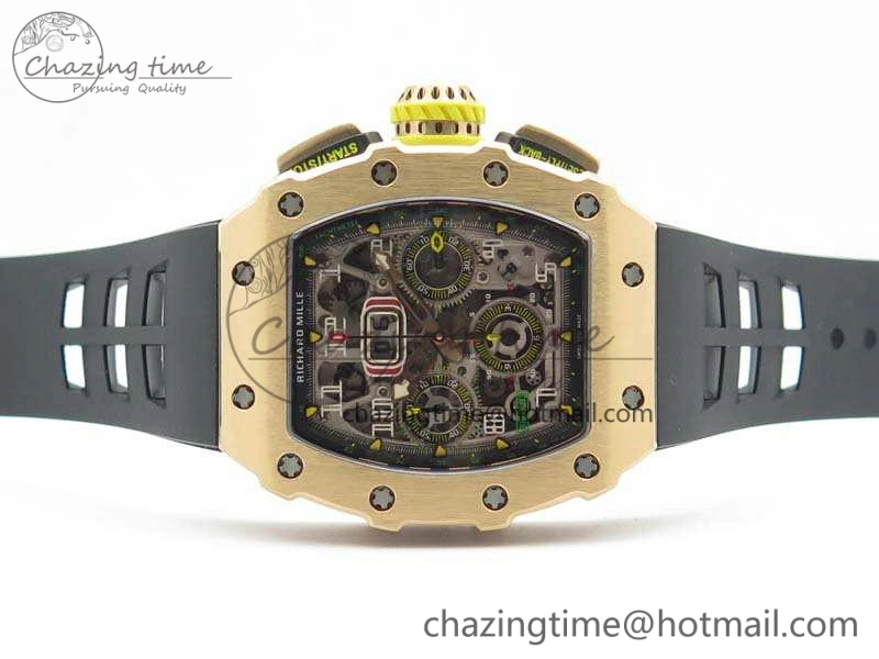 RM011 RG Chronograph RG Case KVF 1:1 Best Edition Crystal Skeleton Dial On Black Rubber Strap A Premium 9510