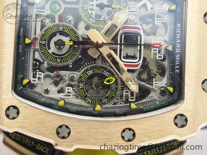 RM011 RG Chronograph RG Case KVF 1:1 Best Edition Crystal Skeleton Dial On Gray Rubber Strap A Durable 9514