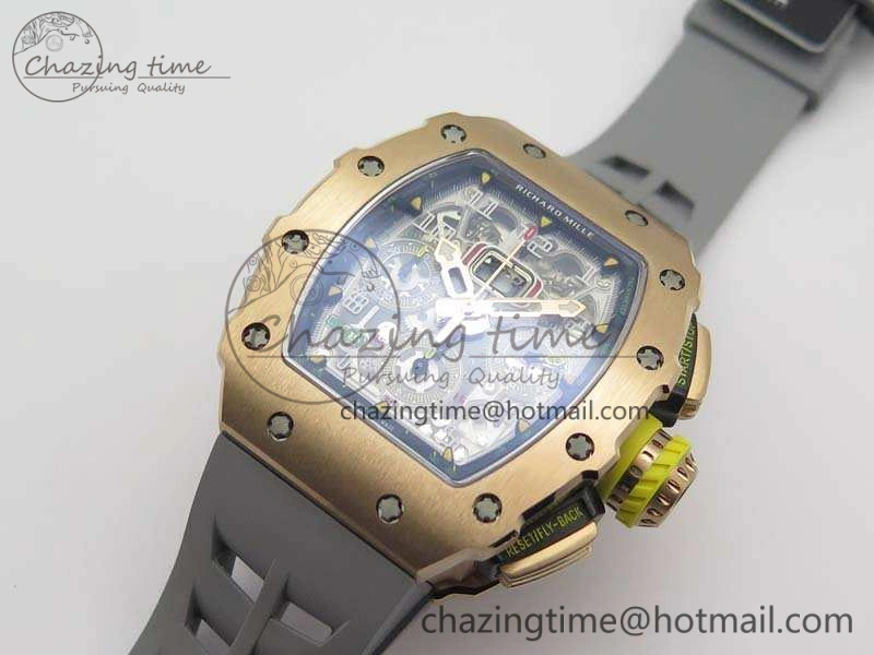 RM011 RG Chronograph RG Case KVF 1:1 Best Edition Crystal Skeleton Dial On Gray Rubber Strap A Durable 9514