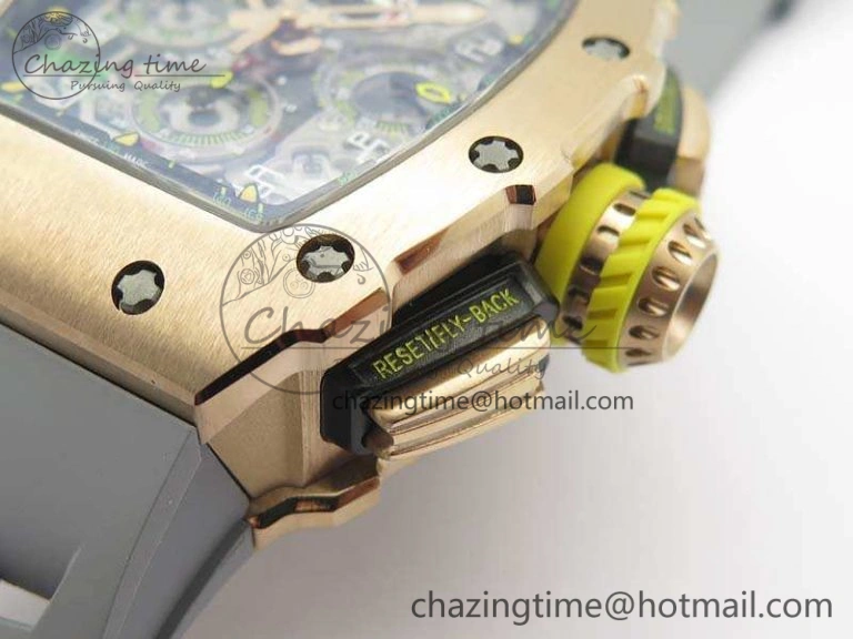 RM011 RG Chronograph RG Case KVF 1:1 Best Edition Crystal Skeleton Dial On Gray Rubber Strap A Durable 9514