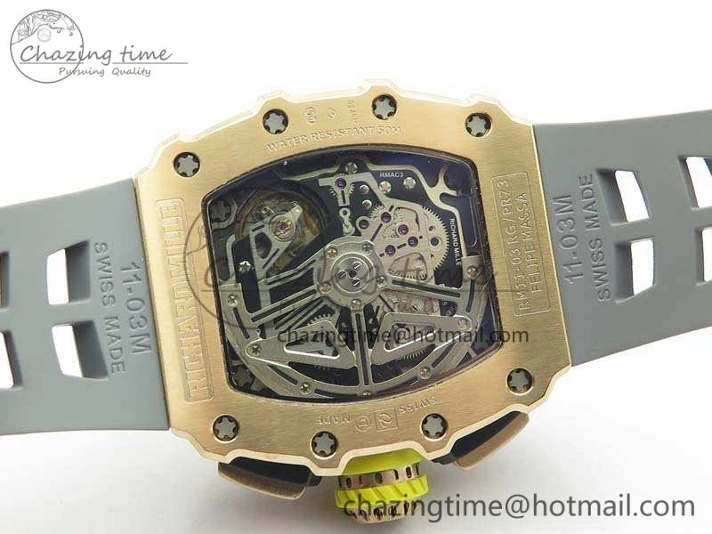 RM011 RG Chronograph RG Case KVF 1:1 Best Edition Crystal Skeleton Dial On Gray Rubber Strap A Durable 9514