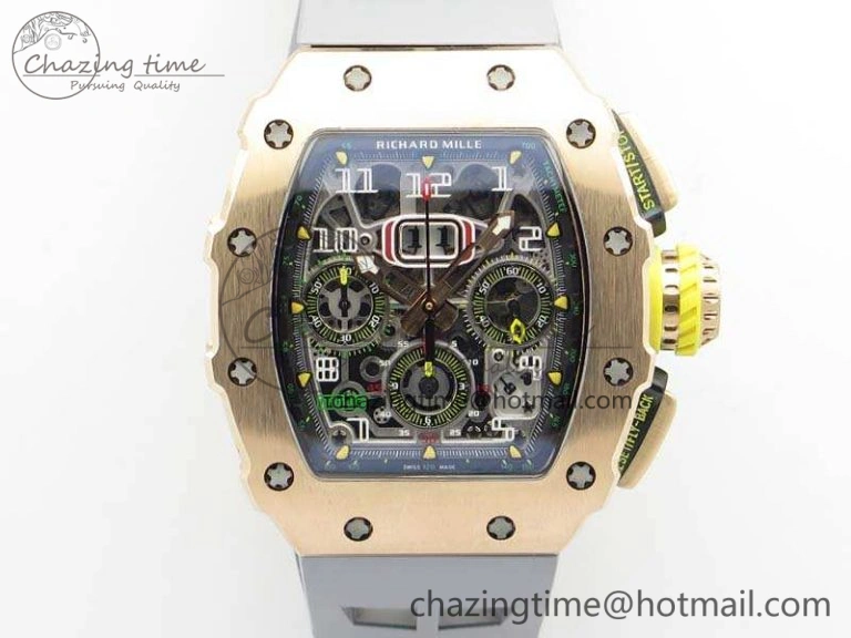 RM011 RG Chronograph RG Case KVF 1:1 Best Edition Crystal Skeleton Dial On Gray Rubber Strap A Durable 9514