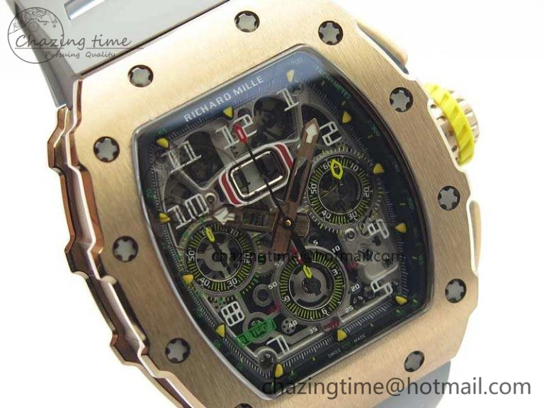 RM011 RG Chronograph RG Case KVF 1:1 Best Edition Crystal Skeleton Dial On Gray Rubber Strap A Durable 9514