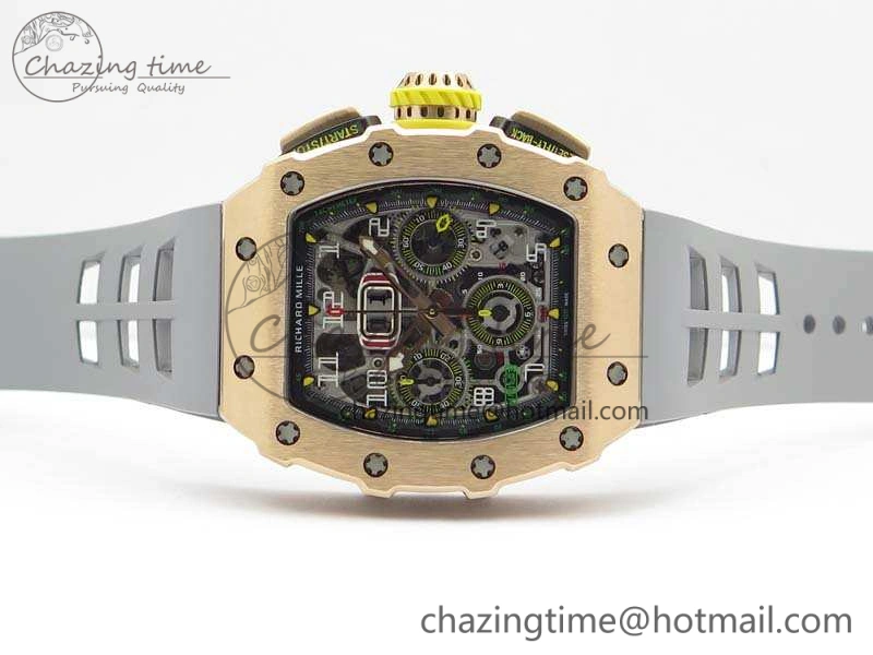 RM011 RG Chronograph RG Case KVF 1:1 Best Edition Crystal Skeleton Dial On Gray Rubber Strap A Durable 9514