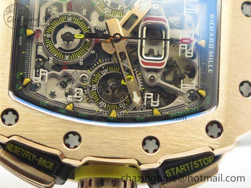 Minimalist RM011 RG Chronograph RG Case KVF 1:1 Best Edition Crystal Skeleton Dial On White Rubber Strap A 9512