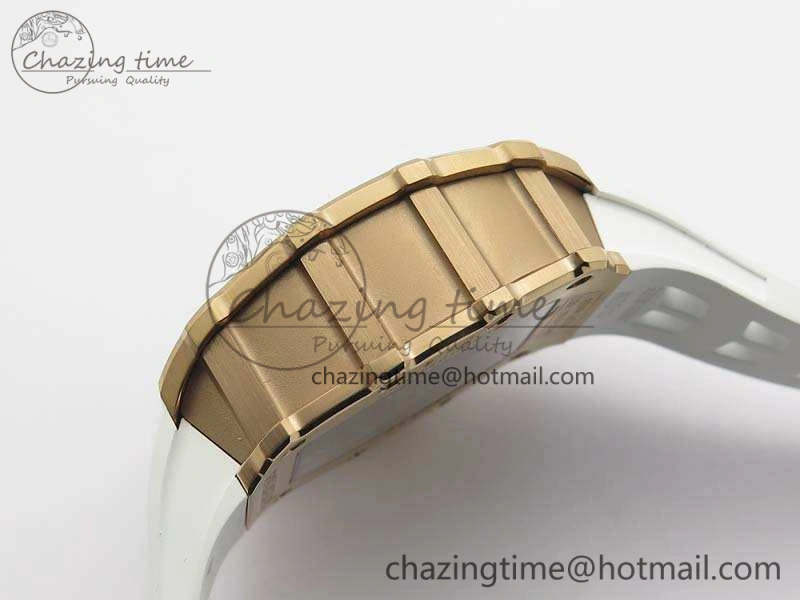 Minimalist RM011 RG Chronograph RG Case KVF 1:1 Best Edition Crystal Skeleton Dial On White Rubber Strap A 9512