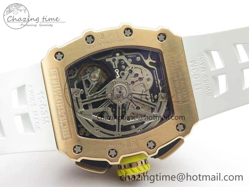 Minimalist RM011 RG Chronograph RG Case KVF 1:1 Best Edition Crystal Skeleton Dial On White Rubber Strap A 9512