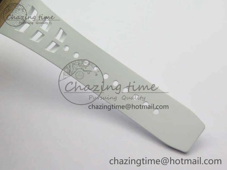 Minimalist RM011 RG Chronograph RG Case KVF 1:1 Best Edition Crystal Skeleton Dial On White Rubber Strap A 9512