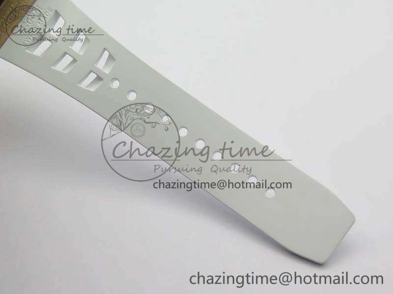 Minimalist RM011 RG Chronograph RG Case KVF 1:1 Best Edition Crystal Skeleton Dial On White Rubber Strap A 9512