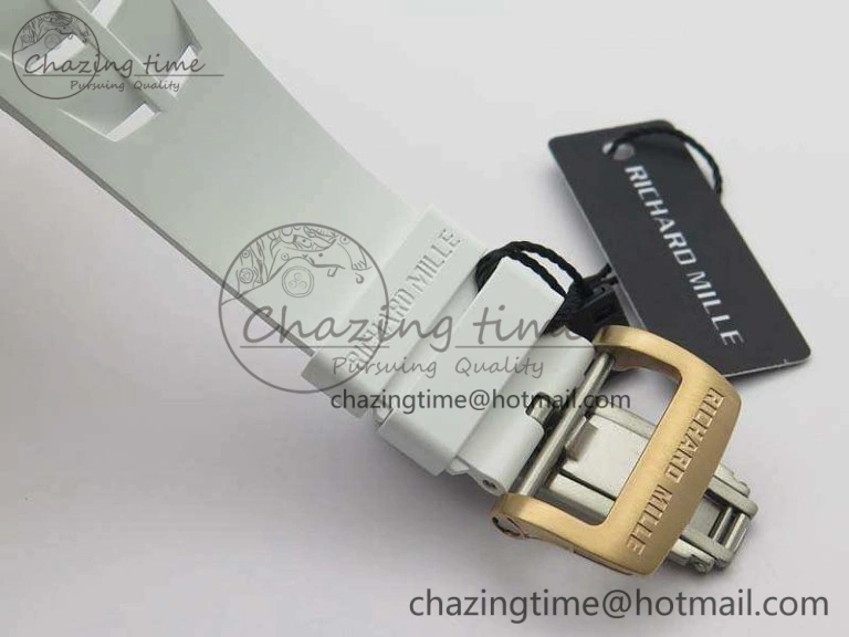 Minimalist RM011 RG Chronograph RG Case KVF 1:1 Best Edition Crystal Skeleton Dial On White Rubber Strap A 9512