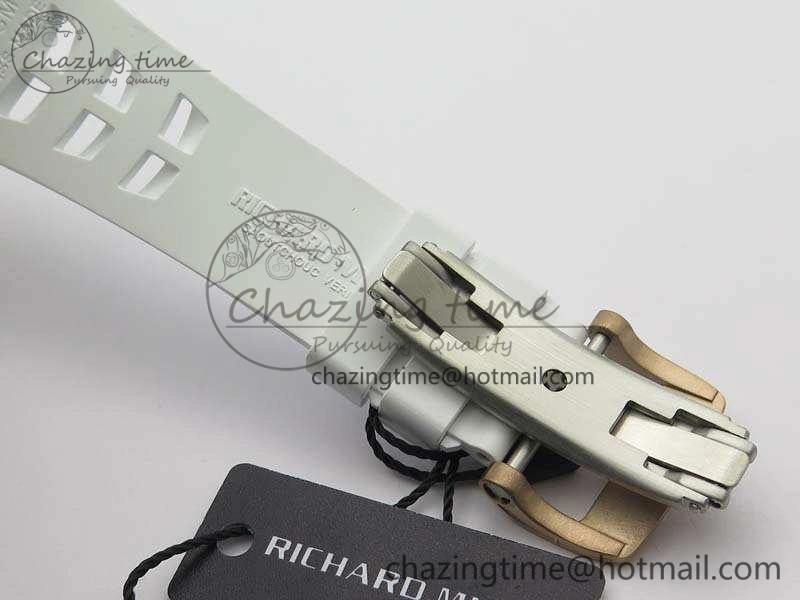 Minimalist RM011 RG Chronograph RG Case KVF 1:1 Best Edition Crystal Skeleton Dial On White Rubber Strap A 9512