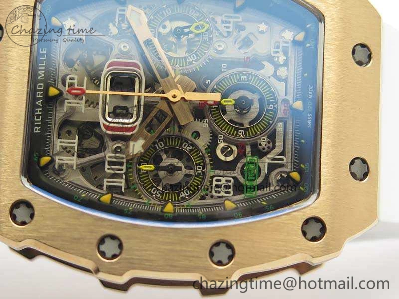 Minimalist RM011 RG Chronograph RG Case KVF 1:1 Best Edition Crystal Skeleton Dial On White Rubber Strap A 9512