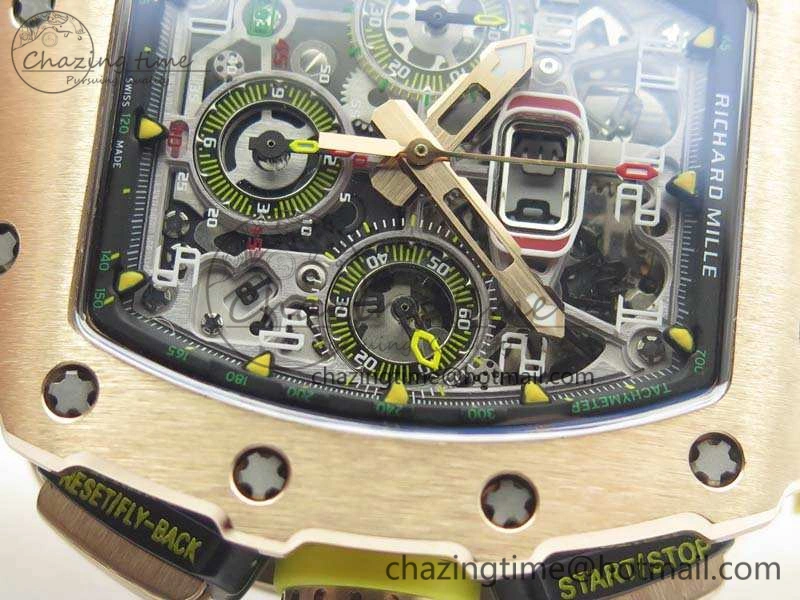 RM011 RG Chronograph RG Case KVF 1:1 Best Edition Crystal Skeleton Dial On Yellow Rubber Strap A Practical 9506