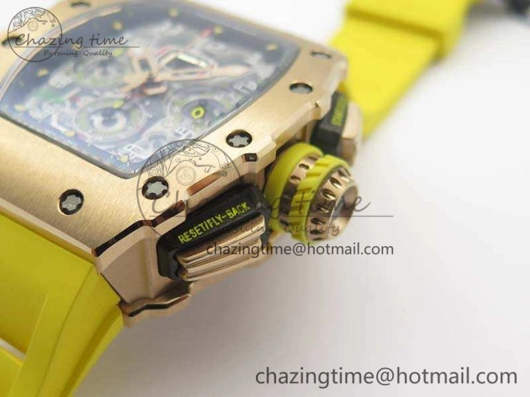 RM011 RG Chronograph RG Case KVF 1:1 Best Edition Crystal Skeleton Dial On Yellow Rubber Strap A Practical 9506