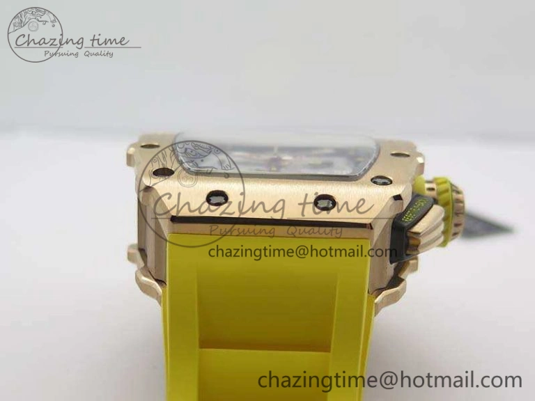 RM011 RG Chronograph RG Case KVF 1:1 Best Edition Crystal Skeleton Dial On Yellow Rubber Strap A Practical 9506