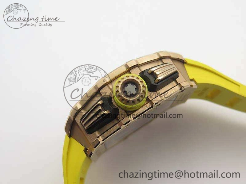 RM011 RG Chronograph RG Case KVF 1:1 Best Edition Crystal Skeleton Dial On Yellow Rubber Strap A Practical 9506