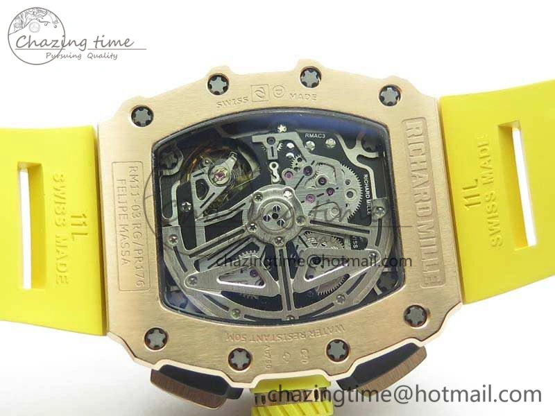 RM011 RG Chronograph RG Case KVF 1:1 Best Edition Crystal Skeleton Dial On Yellow Rubber Strap A Practical 9506