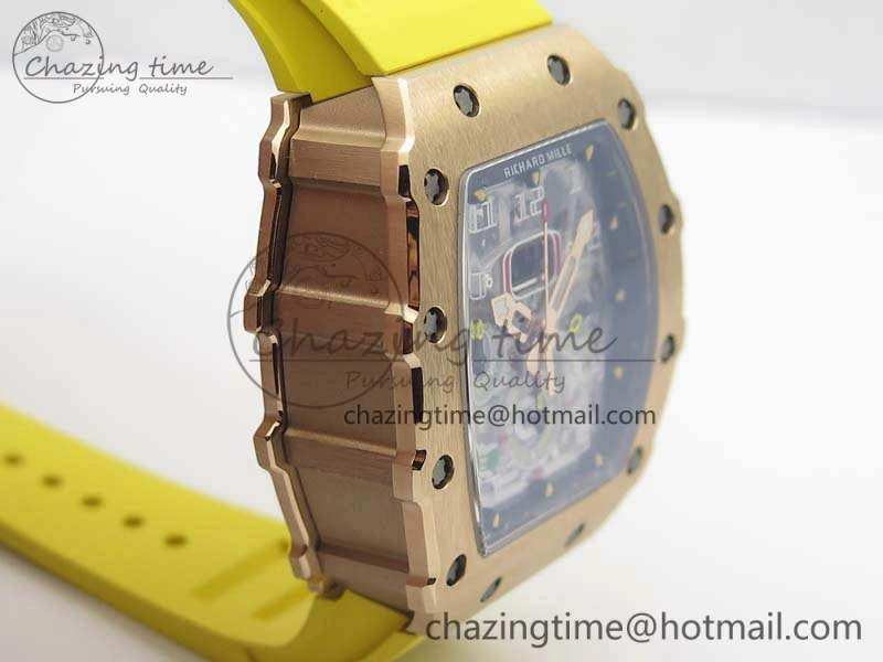 RM011 RG Chronograph RG Case KVF 1:1 Best Edition Crystal Skeleton Dial On Yellow Rubber Strap A Practical 9506