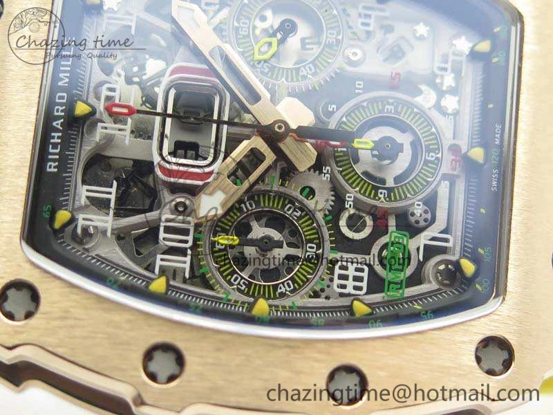 RM011 RG Chronograph RG Case KVF 1:1 Best Edition Crystal Skeleton Dial On Yellow Rubber Strap A Practical 9506