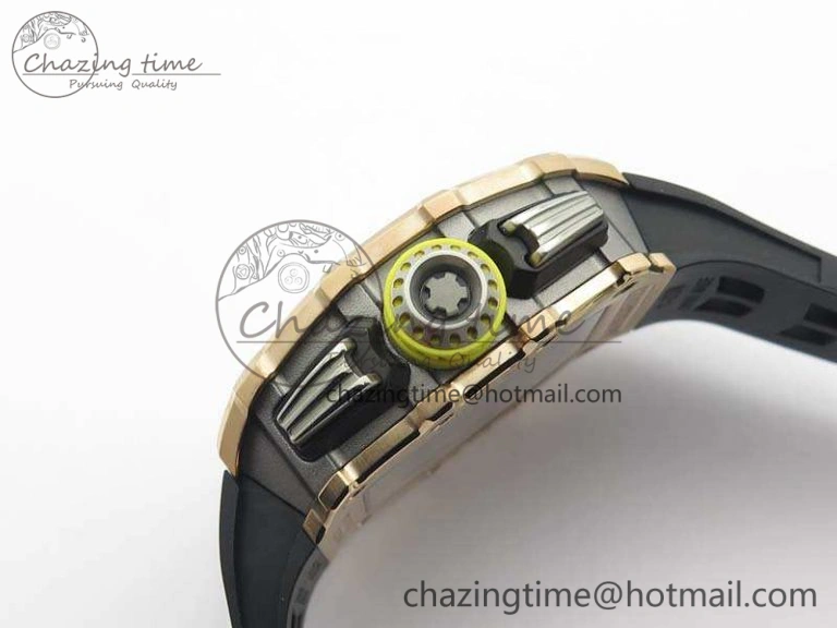 RelaxedFit RM011 RG Chronograph SS Case KVF 1:1 Best Edition Crystal Skeleton Dial On Black Rubber Strap A 9513