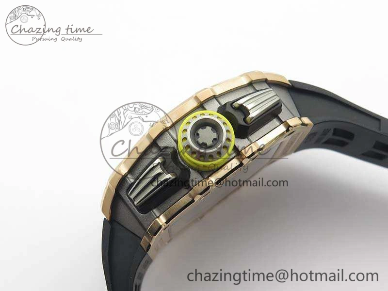 RelaxedFit RM011 RG Chronograph SS Case KVF 1:1 Best Edition Crystal Skeleton Dial On Black Rubber Strap A 9513