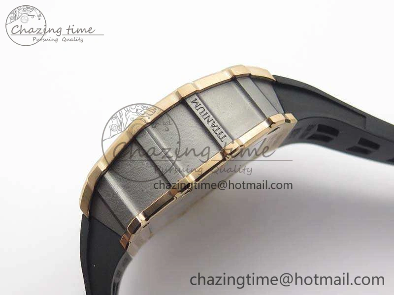 RelaxedFit RM011 RG Chronograph SS Case KVF 1:1 Best Edition Crystal Skeleton Dial On Black Rubber Strap A 9513