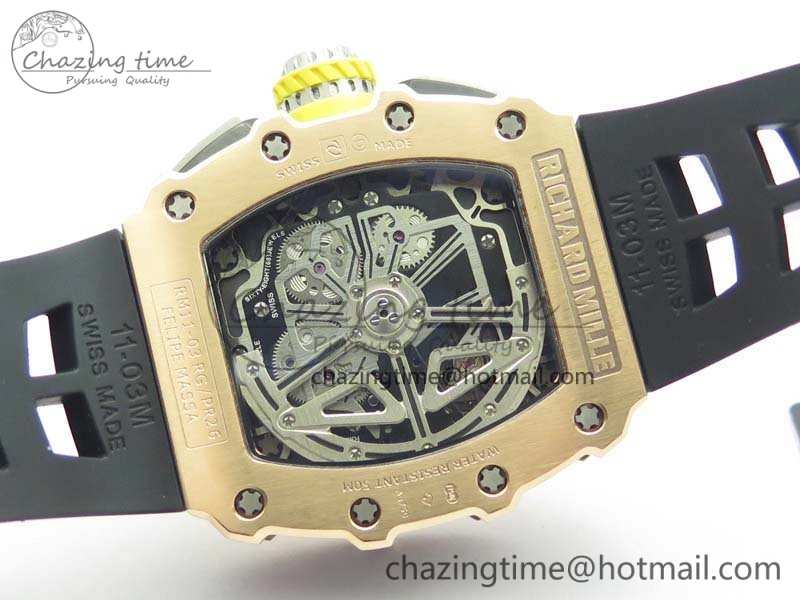 RelaxedFit RM011 RG Chronograph SS Case KVF 1:1 Best Edition Crystal Skeleton Dial On Black Rubber Strap A 9513