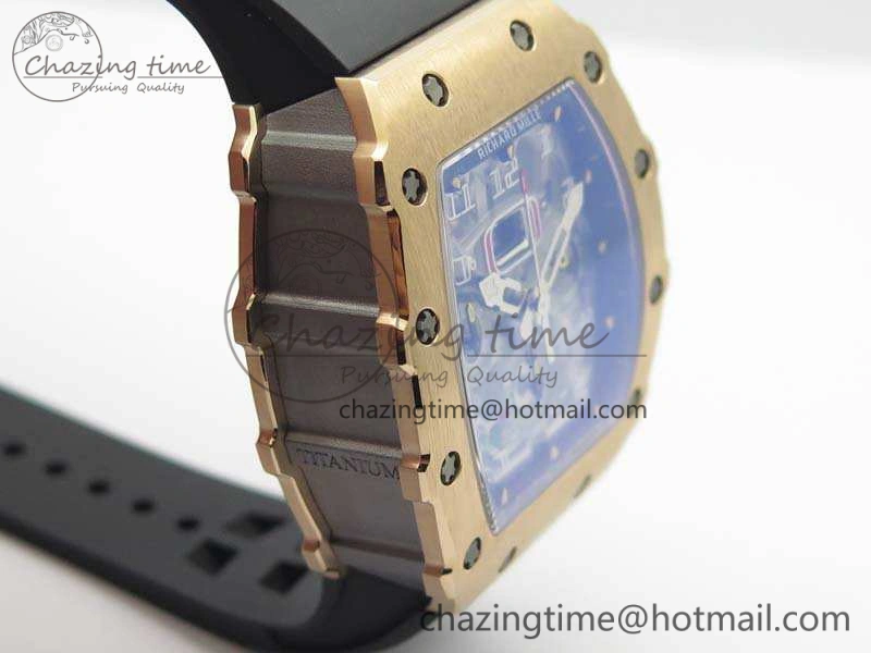 RelaxedFit RM011 RG Chronograph SS Case KVF 1:1 Best Edition Crystal Skeleton Dial On Black Rubber Strap A 9513
