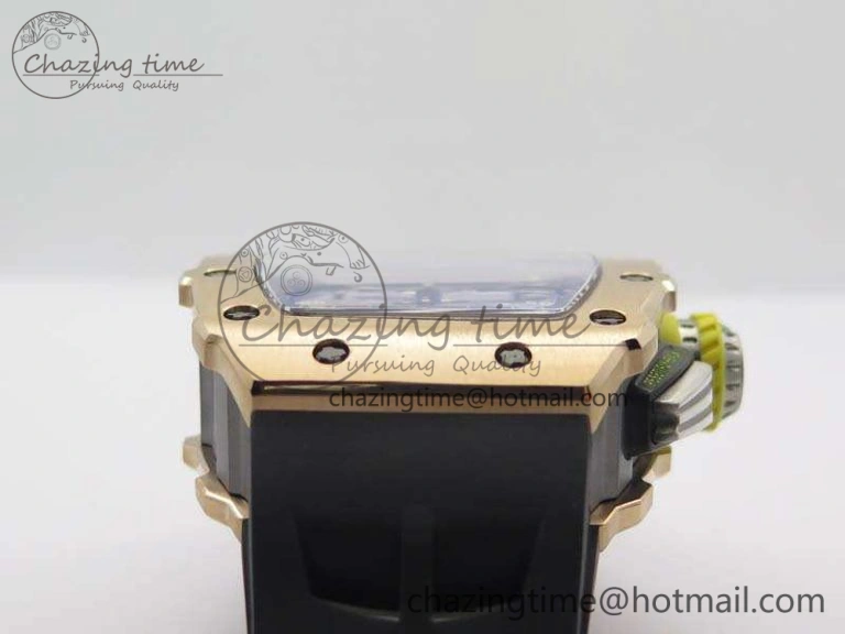 RelaxedFit RM011 RG Chronograph SS Case KVF 1:1 Best Edition Crystal Skeleton Dial On Black Rubber Strap A 9513