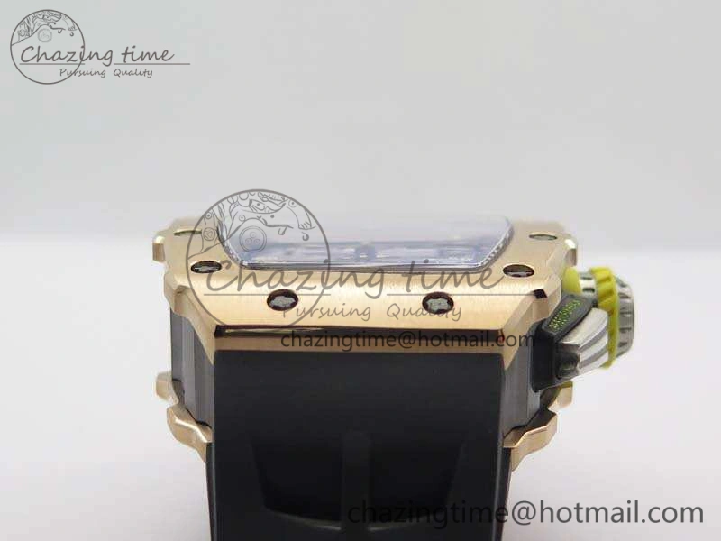 RelaxedFit RM011 RG Chronograph SS Case KVF 1:1 Best Edition Crystal Skeleton Dial On Black Rubber Strap A 9513