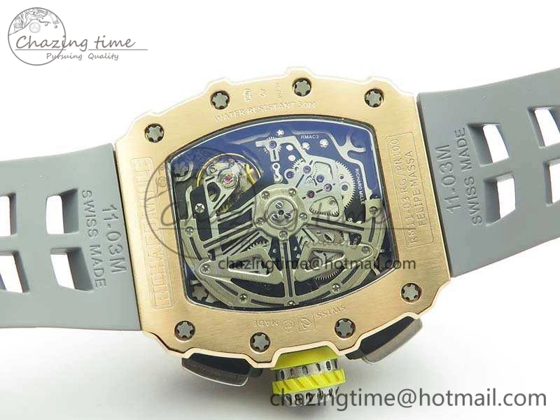 RM011 RG Chronograph SS Case KVF 1:1 Best Edition Crystal Skeleton Dial On Gray Rubber Strap A SunProtective 9515