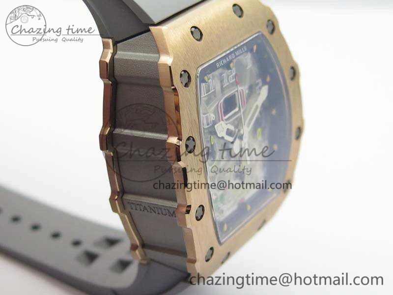 RM011 RG Chronograph SS Case KVF 1:1 Best Edition Crystal Skeleton Dial On Gray Rubber Strap A SunProtective 9515