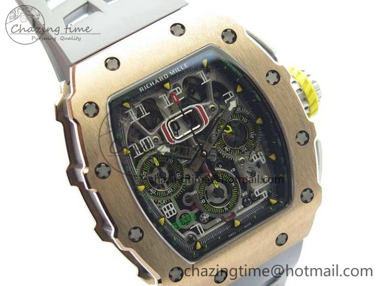 RM011 RG Chronograph SS Case KVF 1:1 Best Edition Crystal Skeleton Dial On Gray Rubber Strap A SunProtective 9515