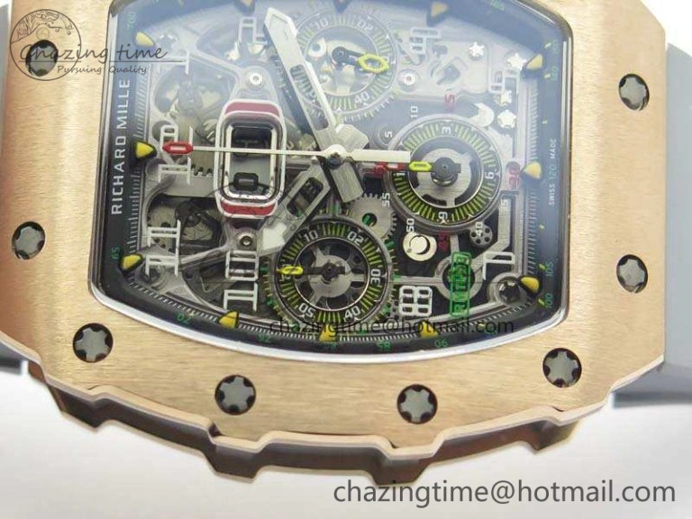 RM011 RG Chronograph SS Case KVF 1:1 Best Edition Crystal Skeleton Dial On Gray Rubber Strap A SunProtective 9515
