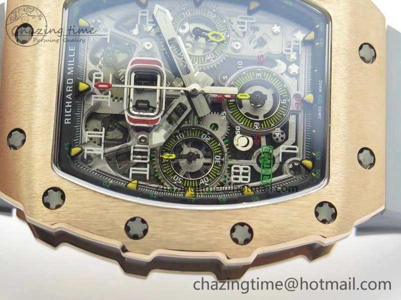 RM011 RG Chronograph SS Case KVF 1:1 Best Edition Crystal Skeleton Dial On Gray Rubber Strap A SunProtective 9515