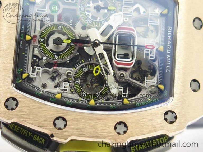 RM011 RG Chronograph SS Case KVF 1:1 Best Edition Crystal Skeleton Dial On Gray Rubber Strap A SunProtective 9515