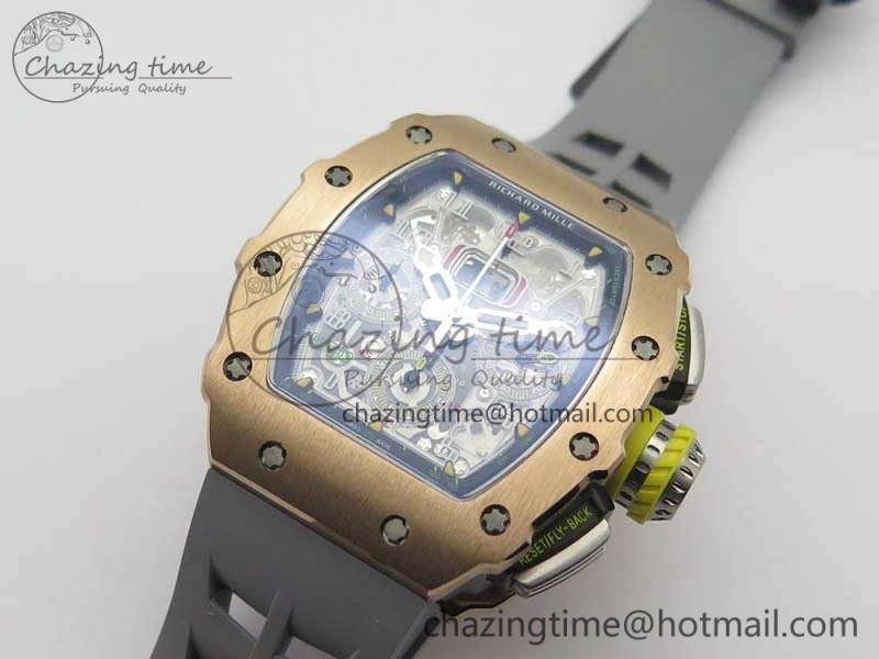 RM011 RG Chronograph SS Case KVF 1:1 Best Edition Crystal Skeleton Dial On Gray Rubber Strap A SunProtective 9515