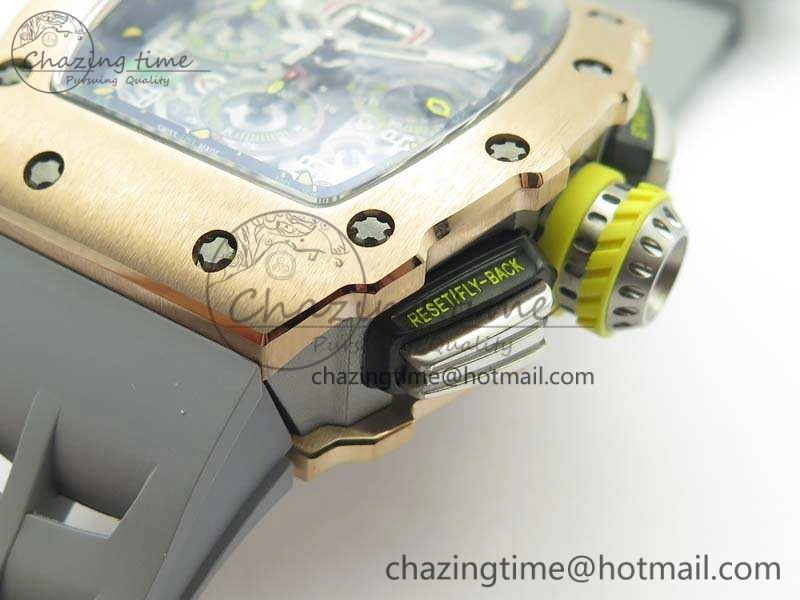RM011 RG Chronograph SS Case KVF 1:1 Best Edition Crystal Skeleton Dial On Gray Rubber Strap A SunProtective 9515